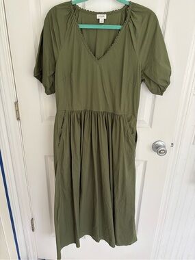 J. Crew Olive Green V-Neck Midi Dress